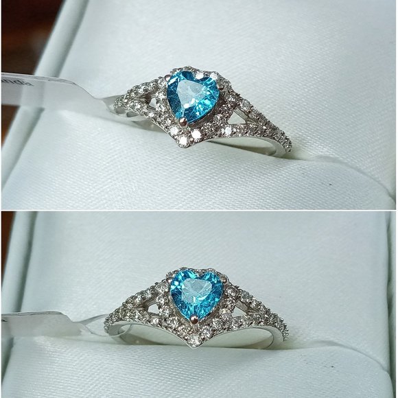 (SOLD) 14K Heart-Shaped Blue Topaz Diamond Ring Sz 5.75 - Picture 7 of 11